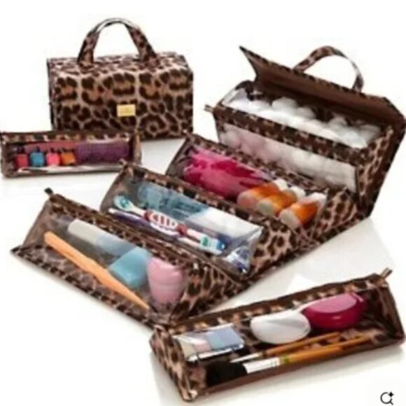 Joy Mangano Better Beauty Roll Leopard Cosmetic case Set - Picture 1 of 7
